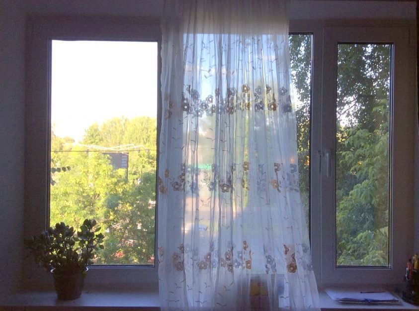 Пластиковые окна с белым тюлем